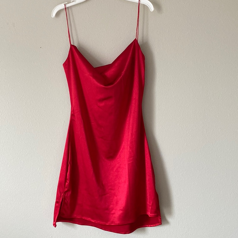 Red silk cocktail dress